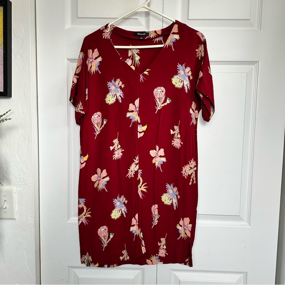 Madewell Red Bird of Paradise Floral Novel Swing Dress Size Small EUC